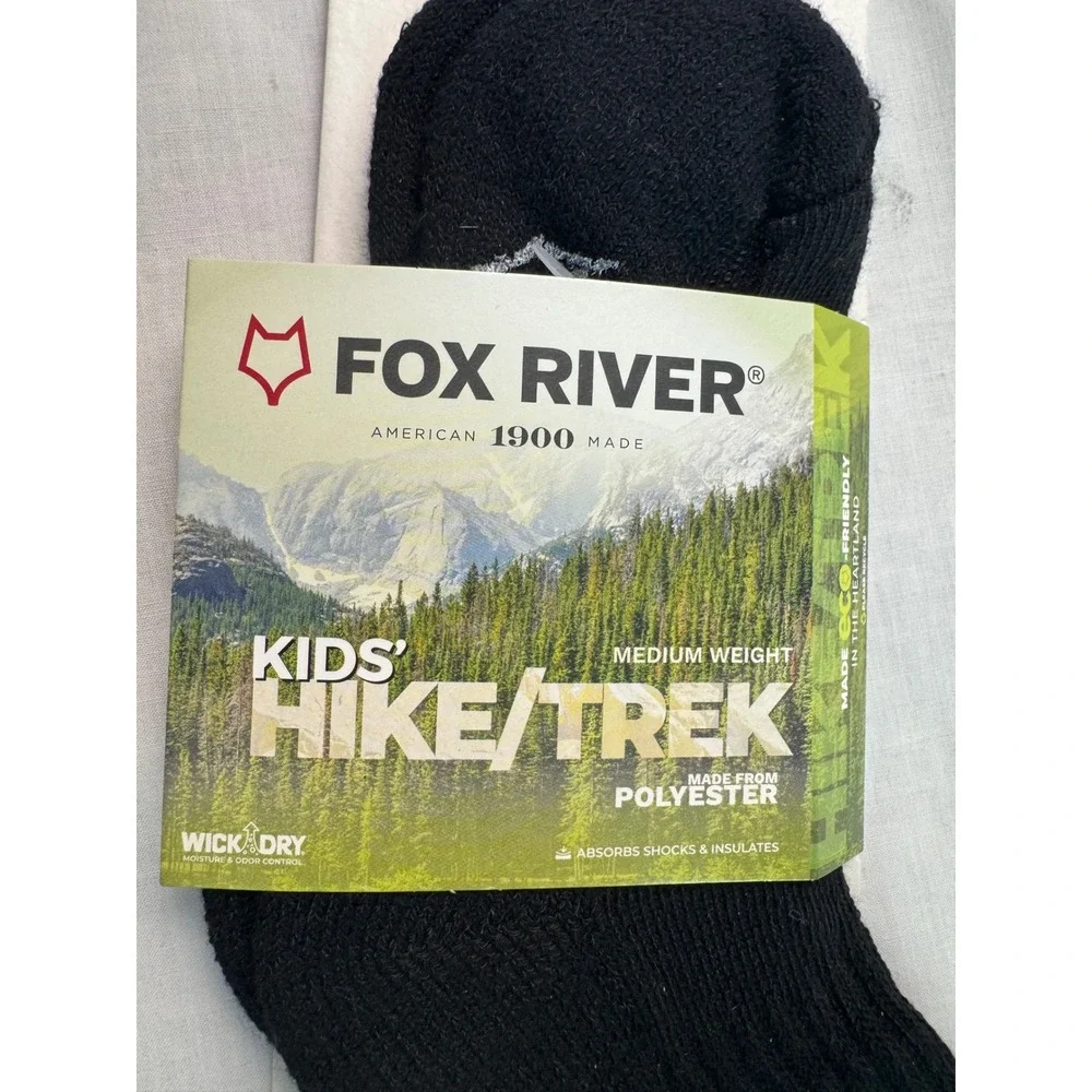 Fox River Kids Hike Trek Medium Weight Crew Socks Black Style 2902 Size Small